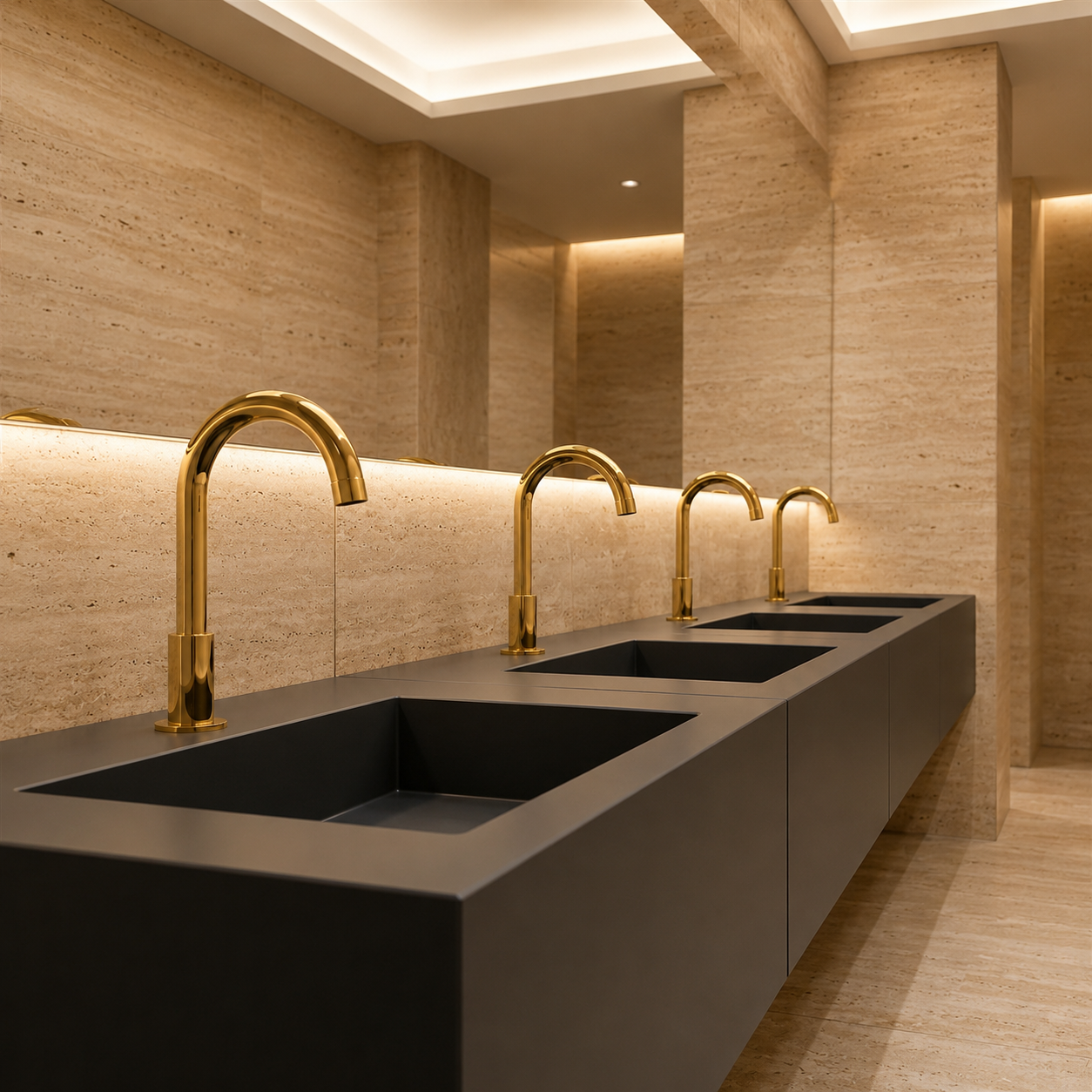 Fontana Gold Royal Queen touchless motion sensor faucet combo for UConn Field House premium restroom planning